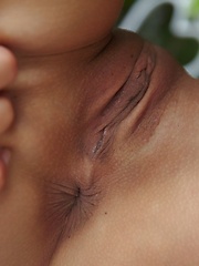 Shaved pussy and naturally hot breasts